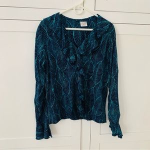 Global Village Green Tropical Blouse Size Medium